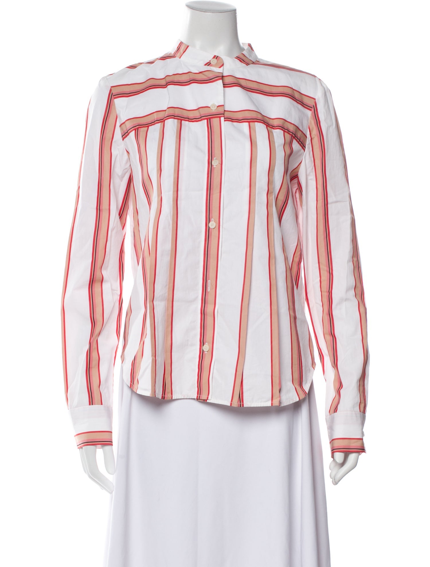 Diane von Furstenberg Striped Mock Neck Button-Up Top