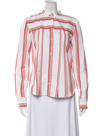 Diane von Furstenberg Striped Mock Neck Button-Up Top