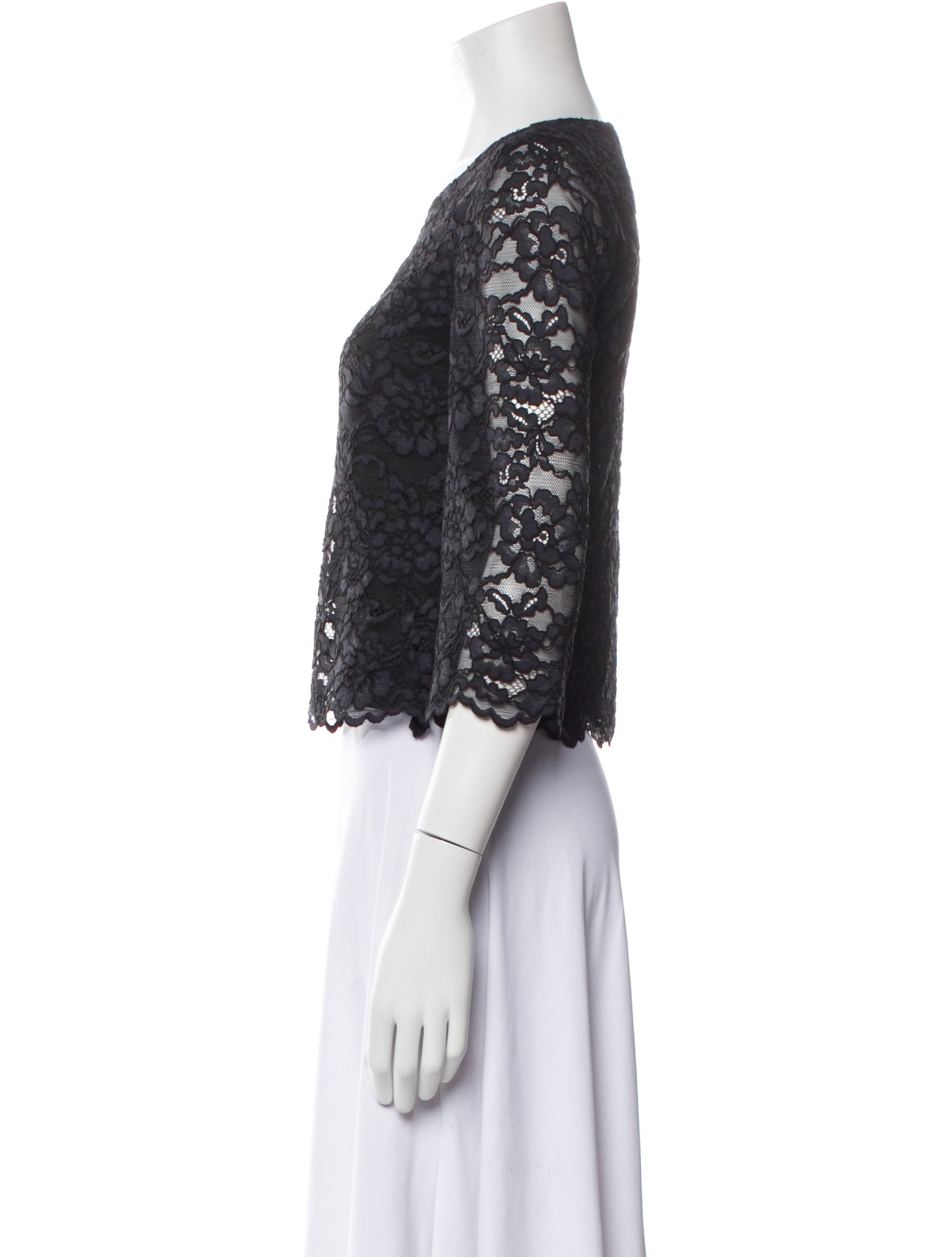 Diane von Furstenberg Lace Pattern Bateau Neckline Crop Top