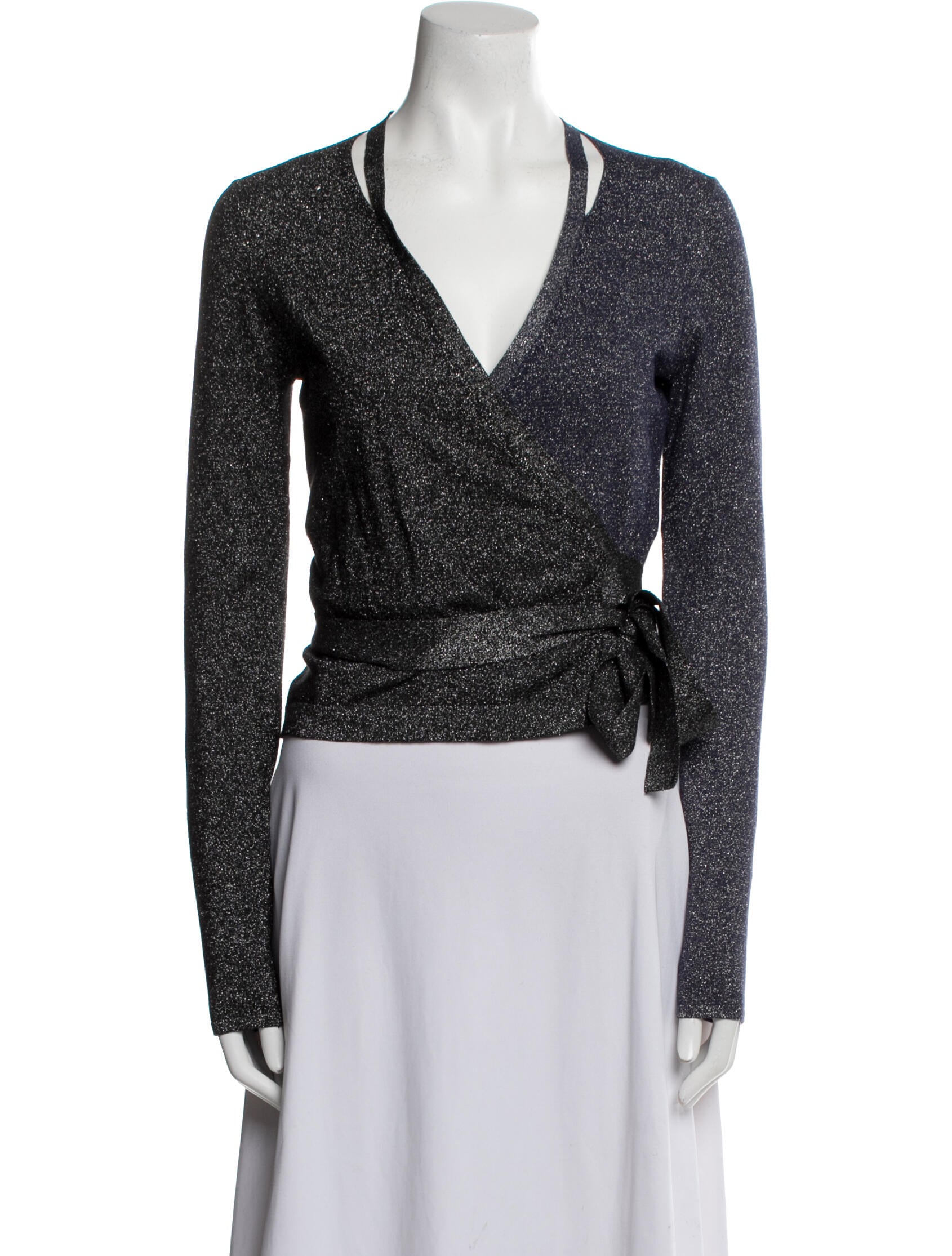 Diane von Furstenberg V-Neck Long Sleeve Crop Top