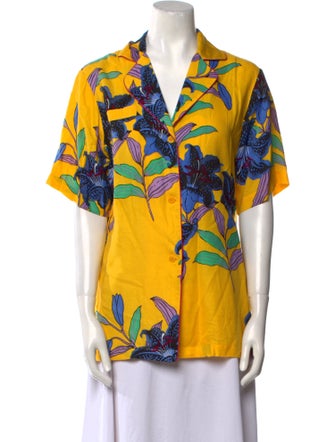 Diane von Furstenberg Printed Short Sleeve Button-Up Top
