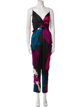 Diane von Furstenberg Silk Colorblock Pattern Jumpsuit