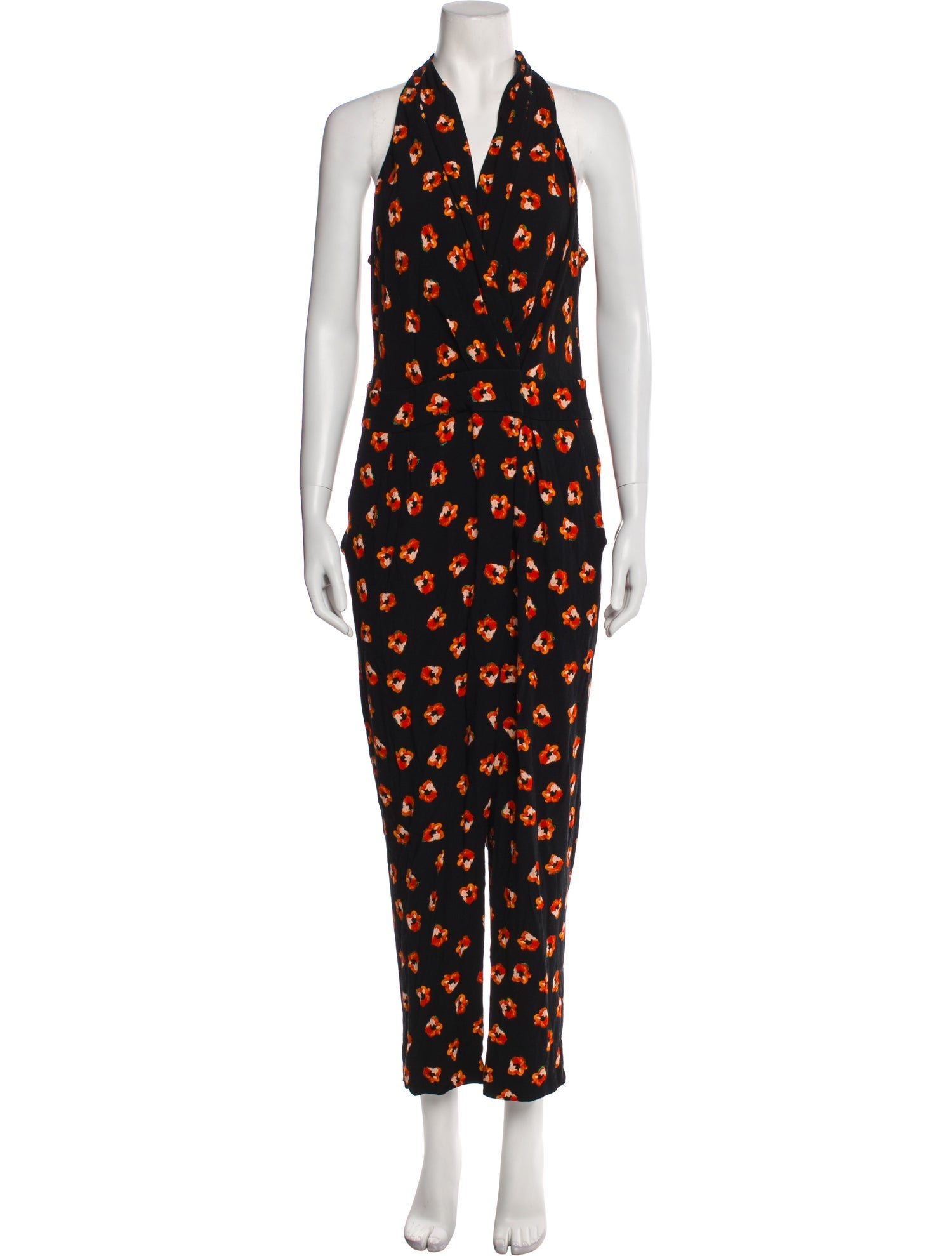 Diane von Furstenberg Floral Print V-Neck Jumpsuit