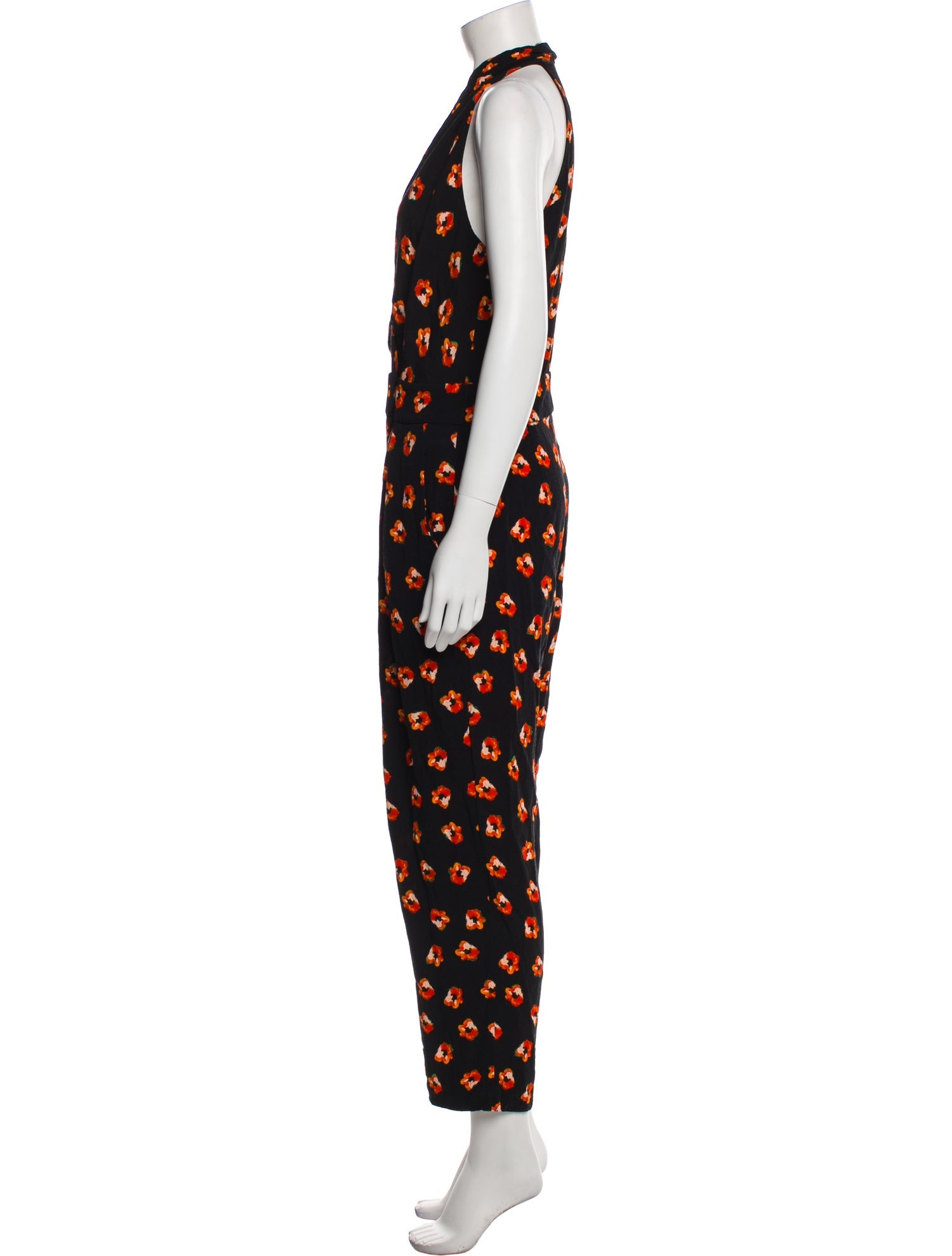 Diane von Furstenberg Floral Print V-Neck Jumpsuit