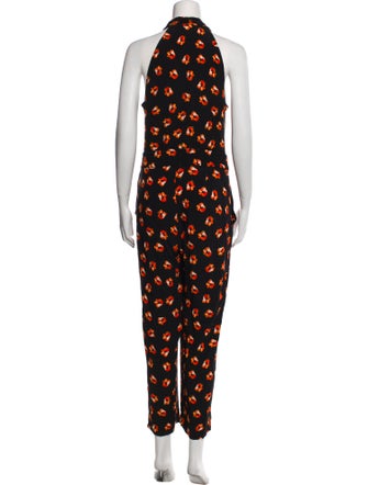 Diane von Furstenberg Floral Print V-Neck Jumpsuit