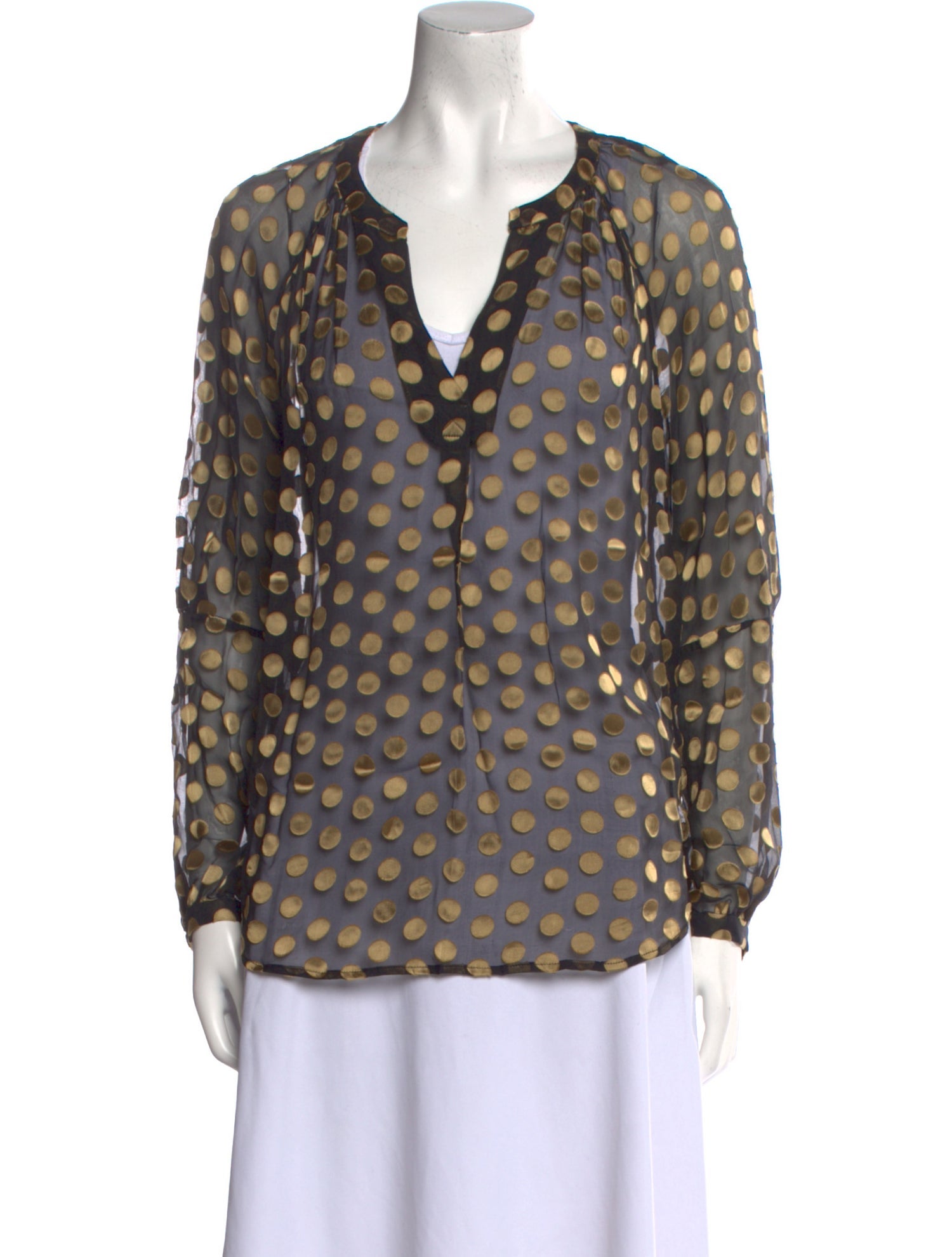 Diane von Furstenberg Polka Dot Print Plunge Neckline Blouse