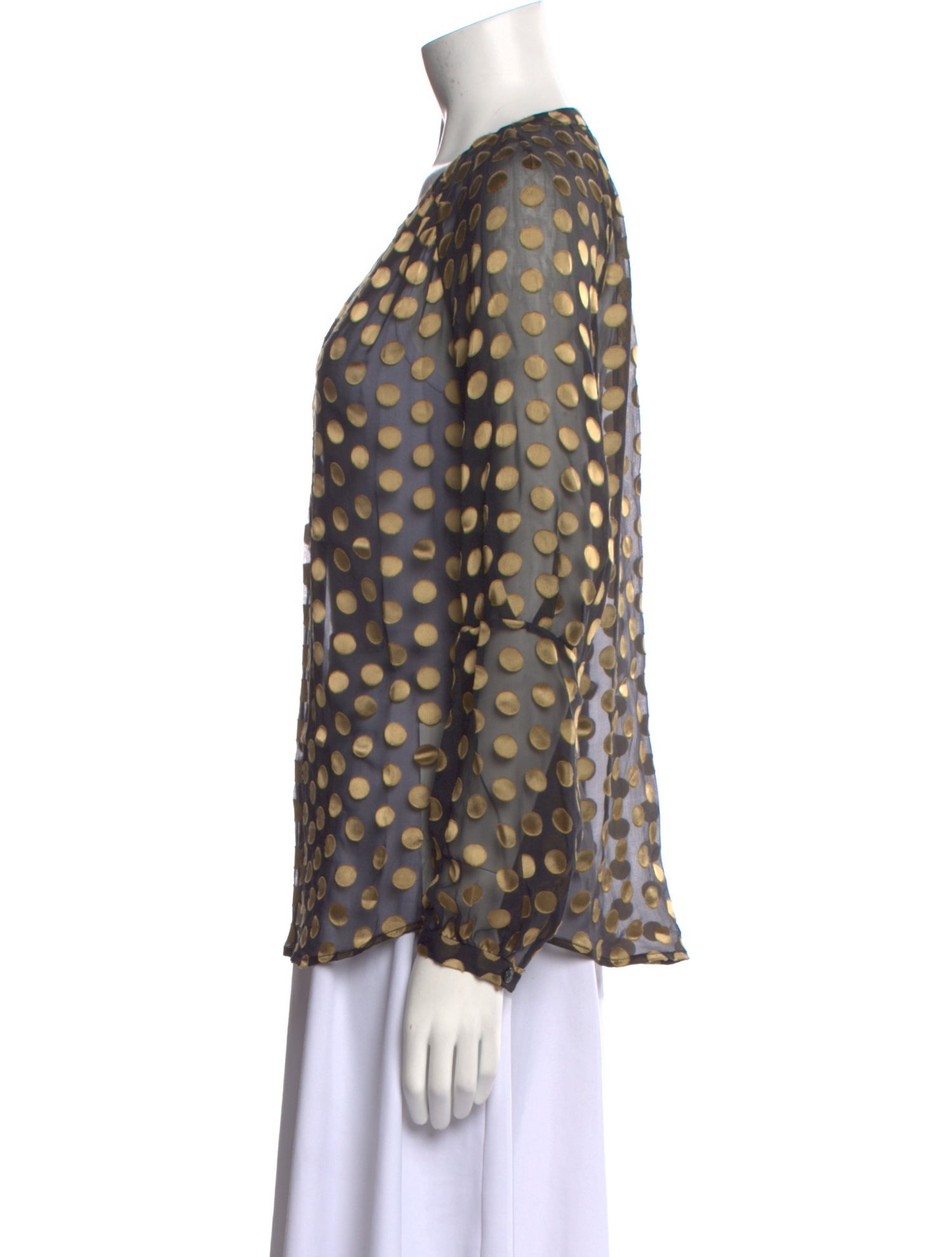 Diane von Furstenberg Polka Dot Print Plunge Neckline Blouse