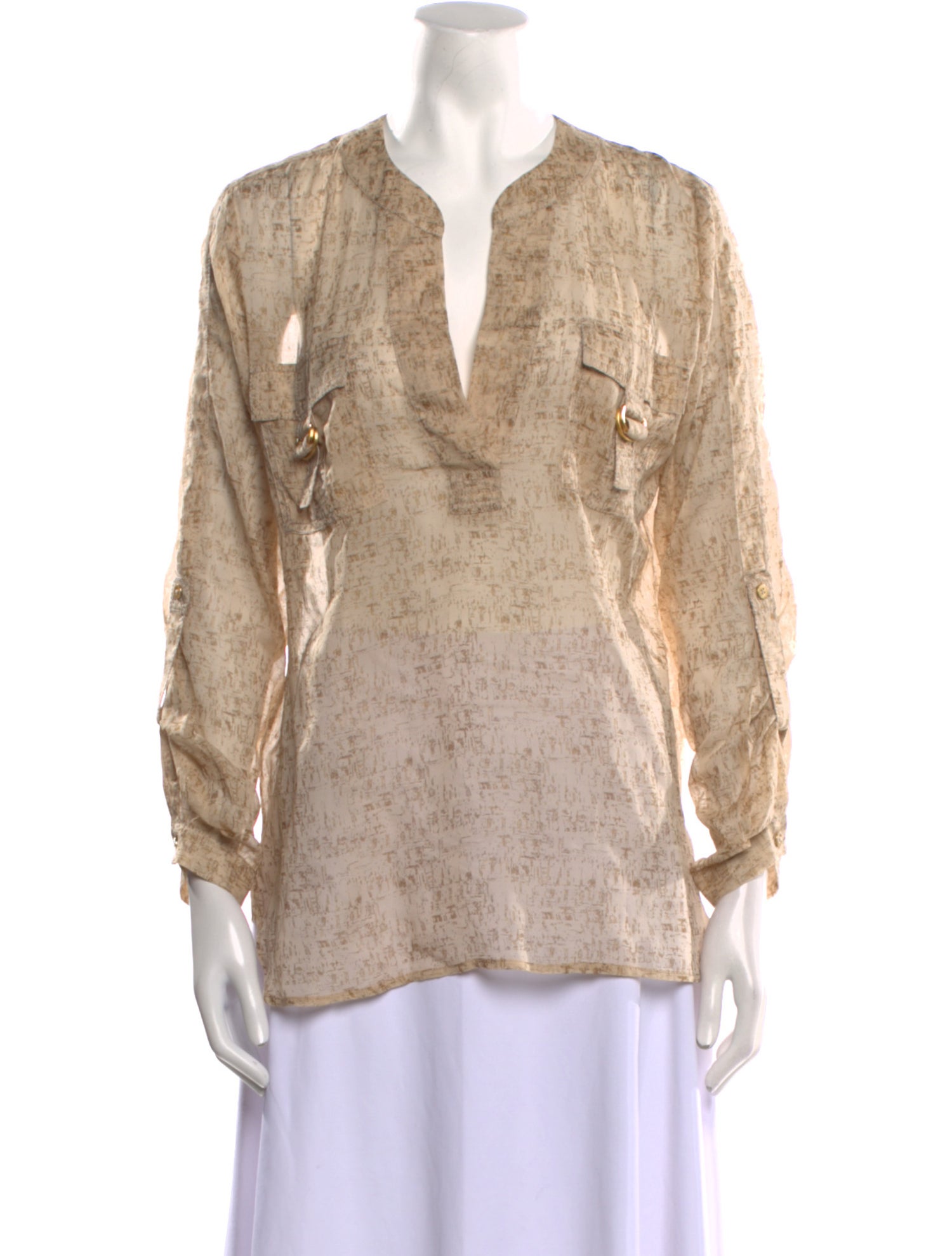 Diane von Furstenberg V-Neck Long Sleeve Blouse