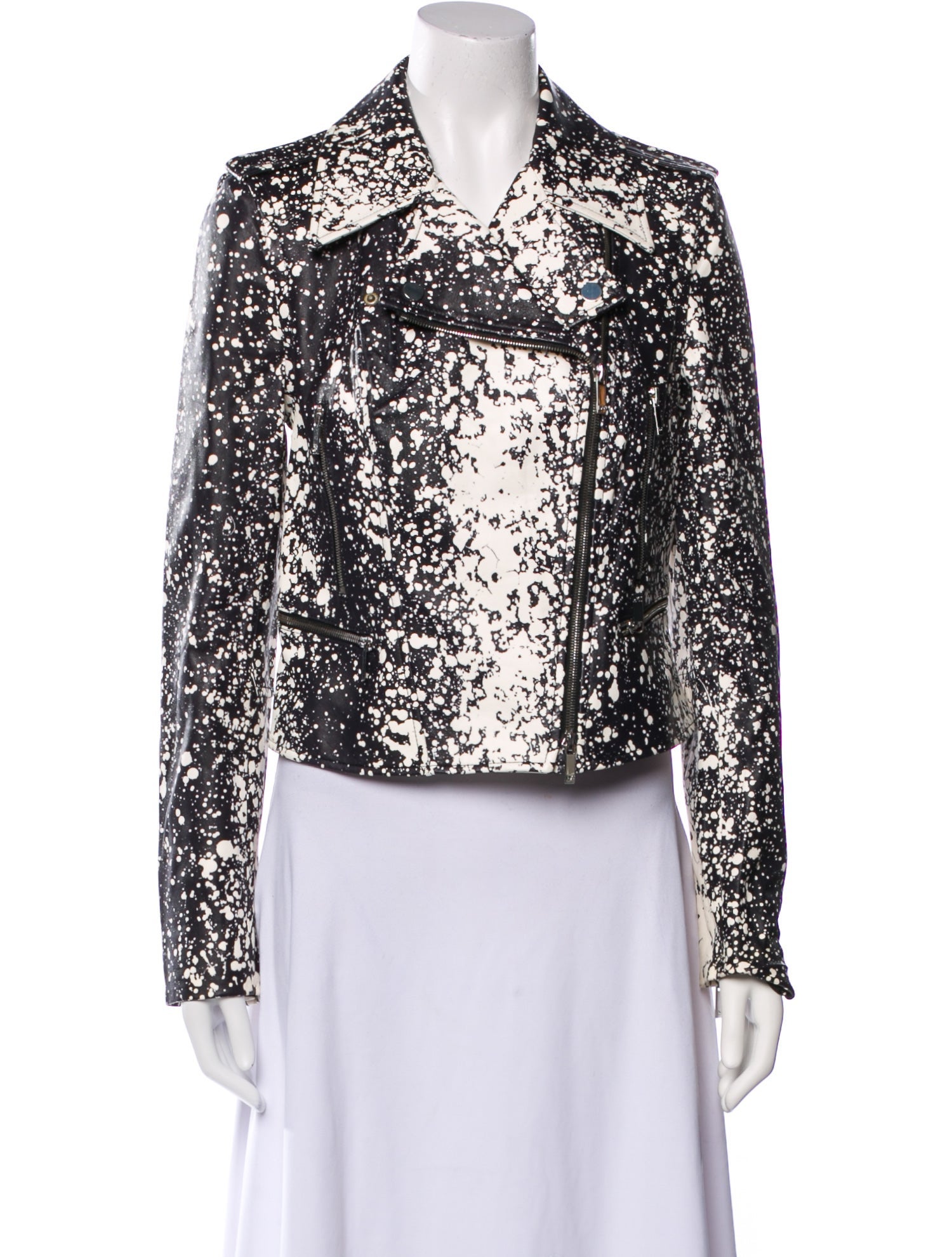 Diane von Furstenberg Leather Printed Biker Jacket