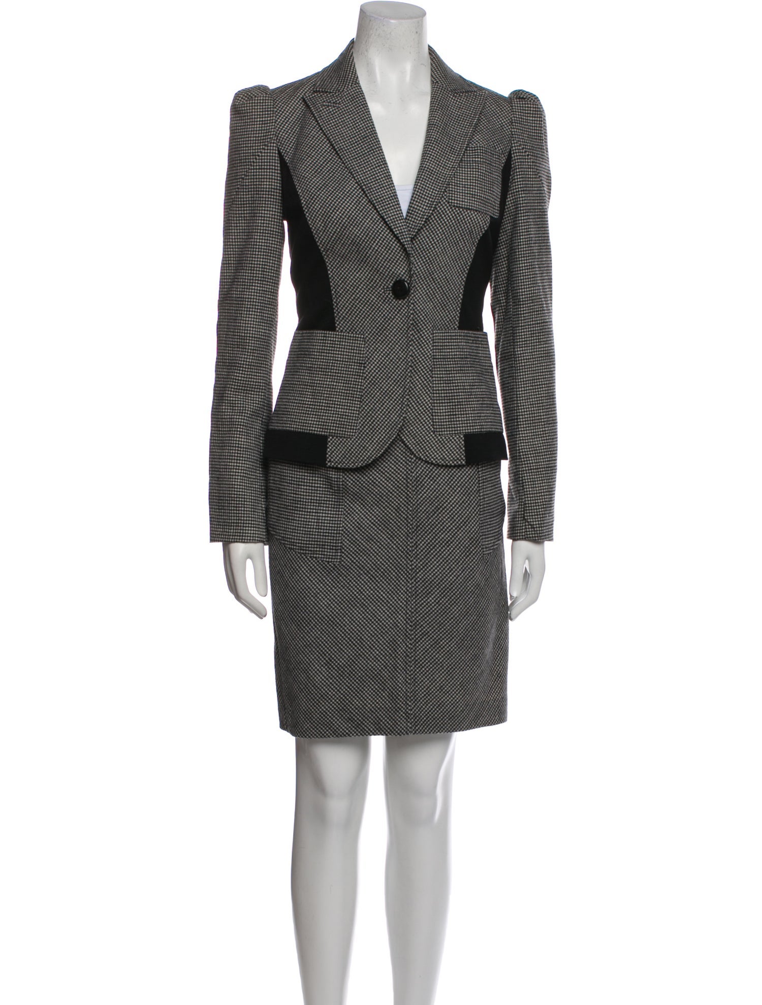 Diane von Furstenberg Wool Plaid Print Skirt Suit