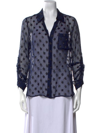 Diane von Furstenberg Lace Pattern Three-Quarter Sleeve Button-Up Top