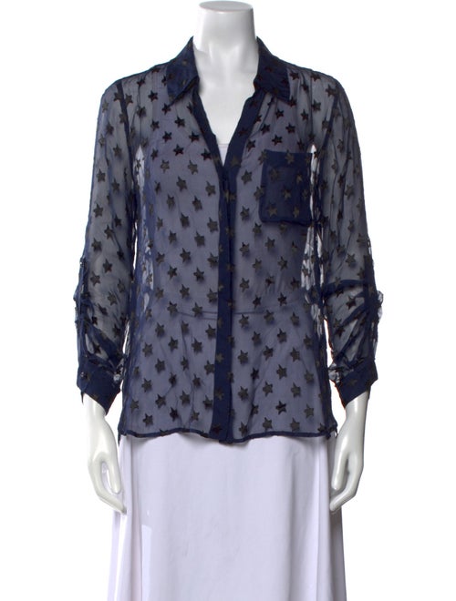 Diane von Furstenberg Lace Pattern Three-Quarter Sleeve Button-Up Top