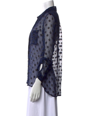 Diane von Furstenberg Lace Pattern Three-Quarter Sleeve Button-Up Top