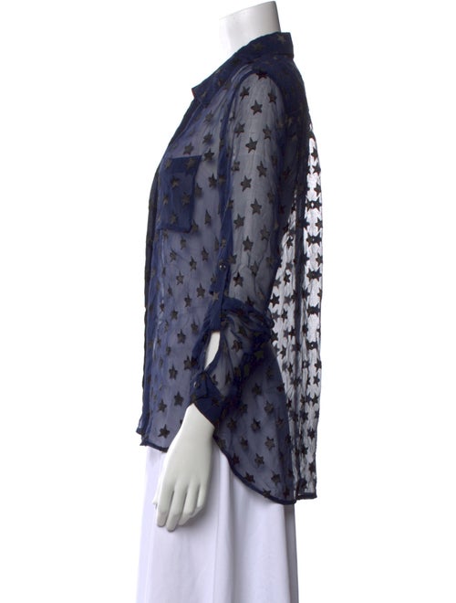 Diane von Furstenberg Lace Pattern Three-Quarter Sleeve Button-Up Top
