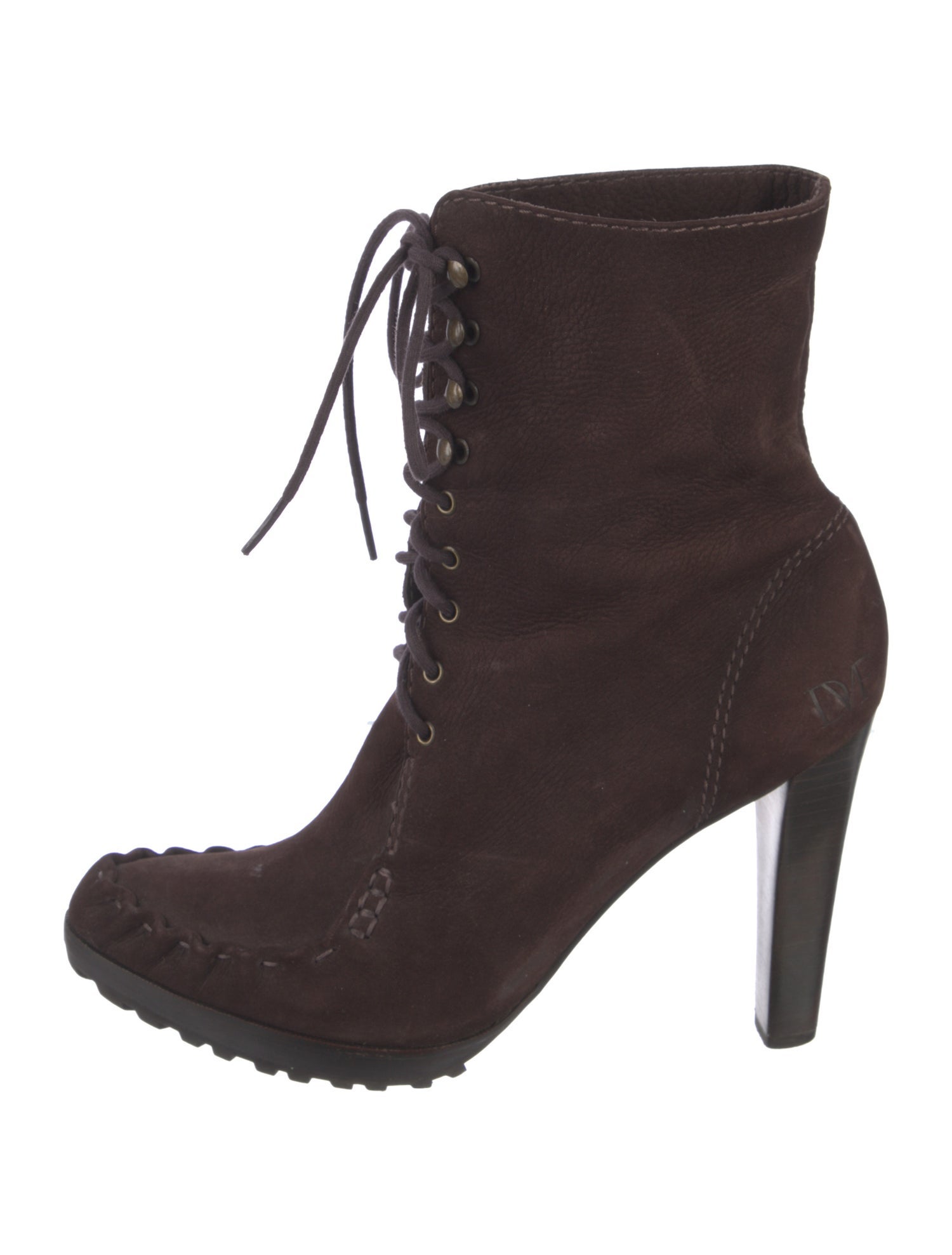 Diane von Furstenberg Suede Whipstitch Trim Lace-Up Boots