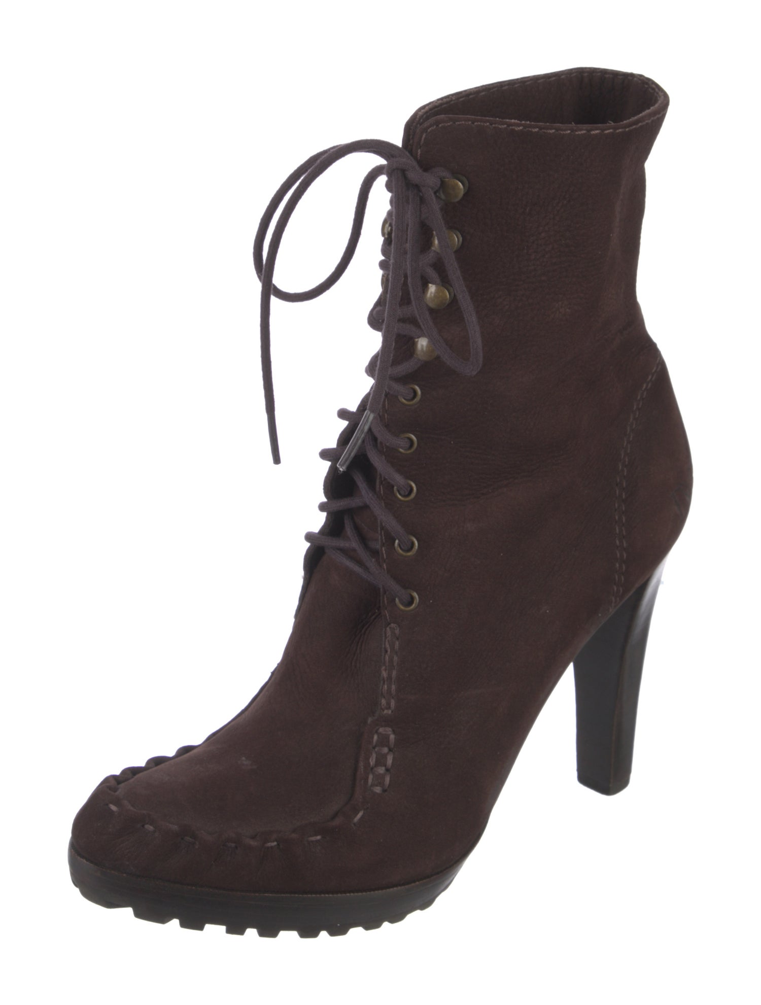 Diane von Furstenberg Suede Whipstitch Trim Lace-Up Boots