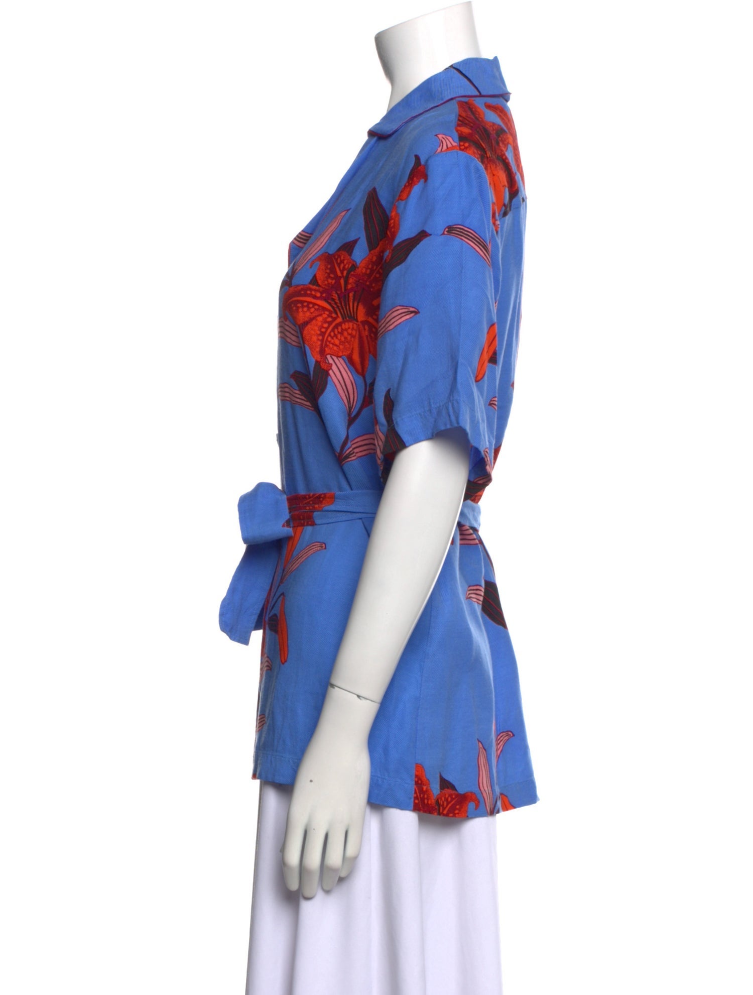 Diane von Furstenberg Printed Short Sleeve Button-Up Top