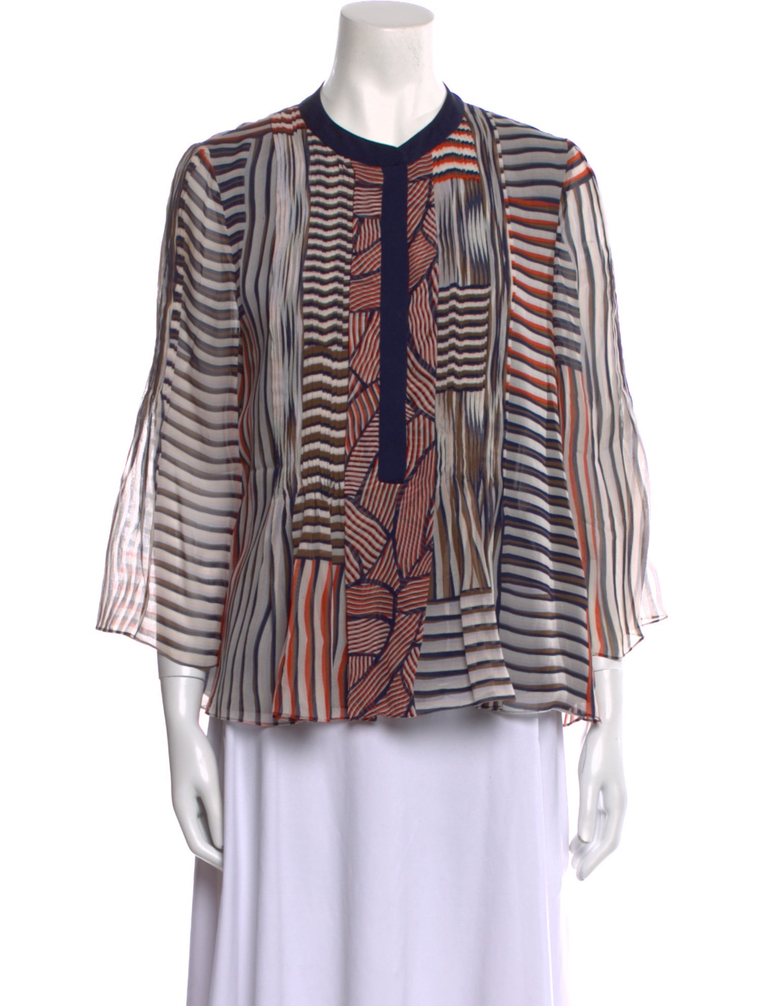 Diane von Furstenberg Silk Striped Button-Up Top