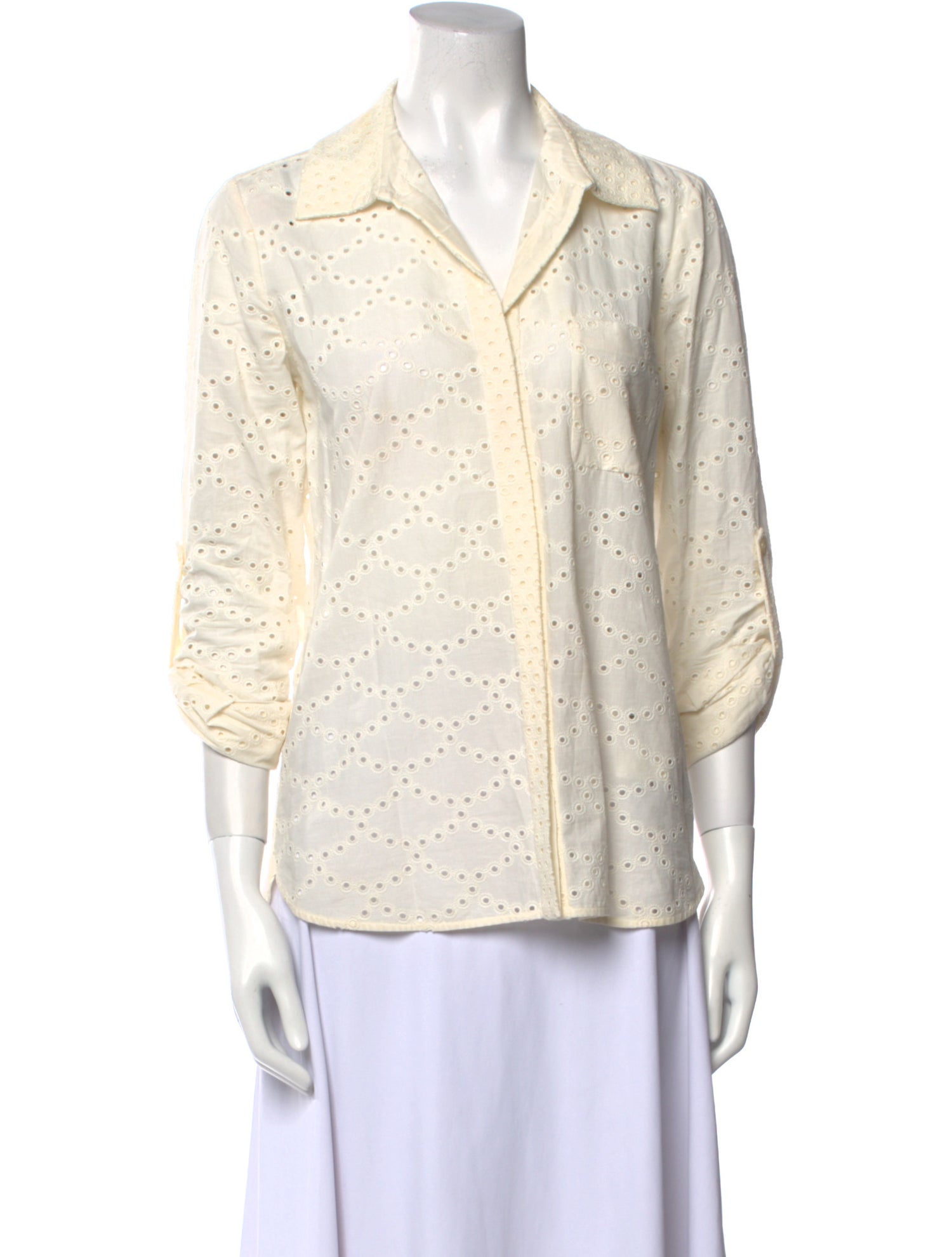 Diane von Furstenberg Three-Quarter Sleeve Button-Up Top
