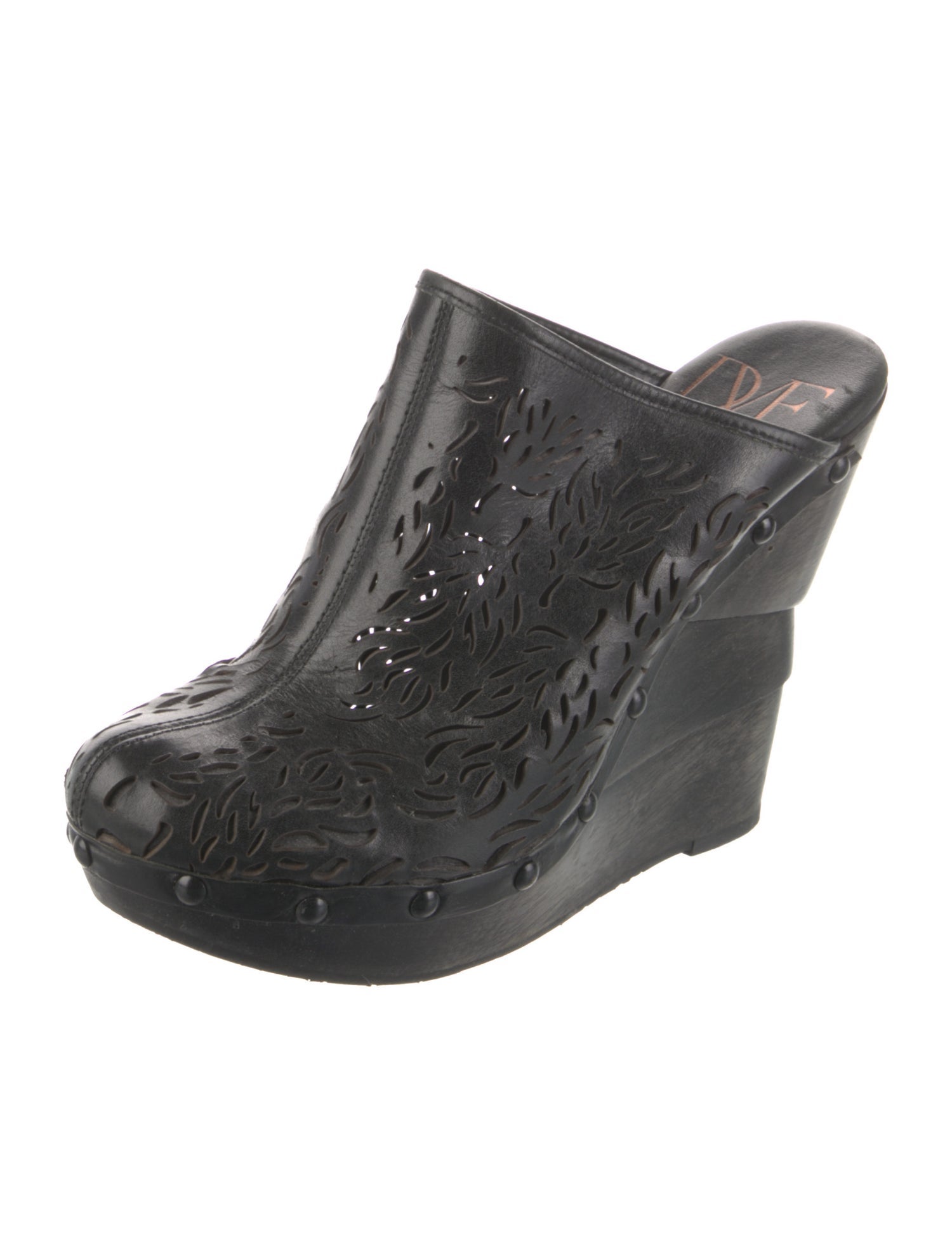 Diane von Furstenberg Leather Lasercut Accents Mules