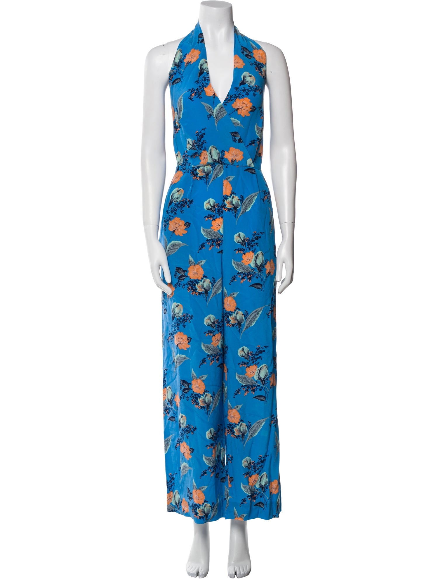 Diane von Furstenberg Floral Print V-Neck Jumpsuit