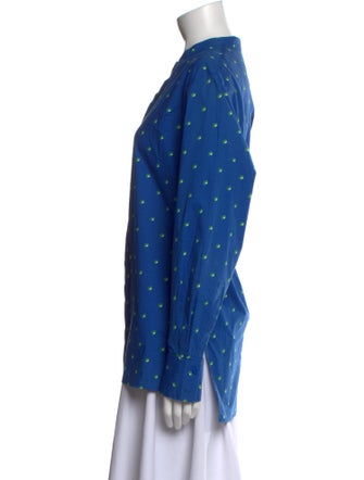 Diane von Furstenberg Polka Dot Print Mock Neck Button-Up Top