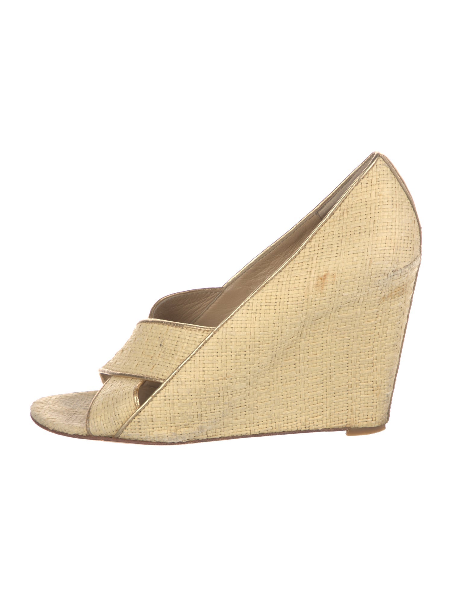 Diane von Furstenberg Raffia Leather Trim Embellishment Espadrilles