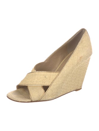 Diane von Furstenberg Raffia Leather Trim Embellishment Espadrilles