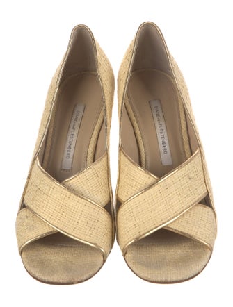Diane von Furstenberg Raffia Leather Trim Embellishment Espadrilles
