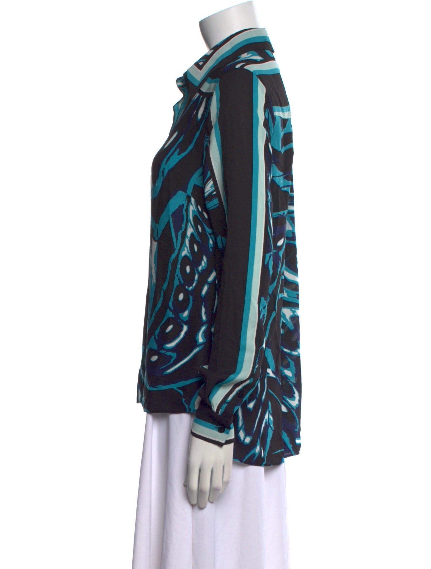 Diane von Furstenberg Printed Long Sleeve Button-Up Top w/ Tags