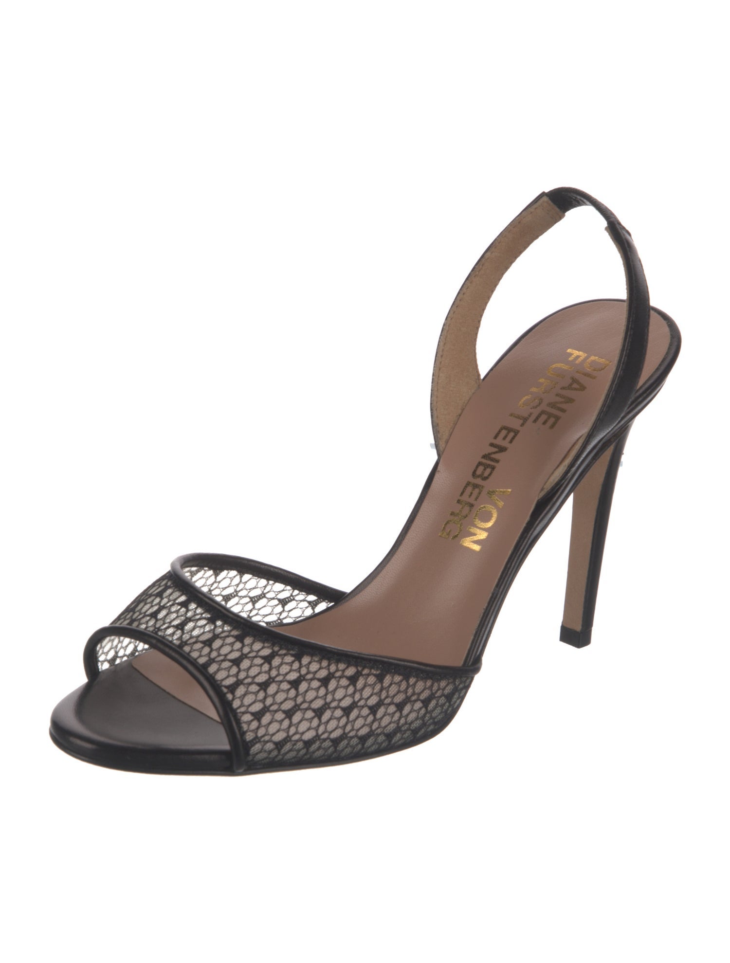 Diane von Furstenberg Leather Lace Trim Embellishment Slingback Sandals