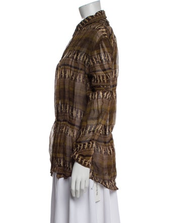 Diane von Furstenberg Plaid Print Mock Neck Blouse