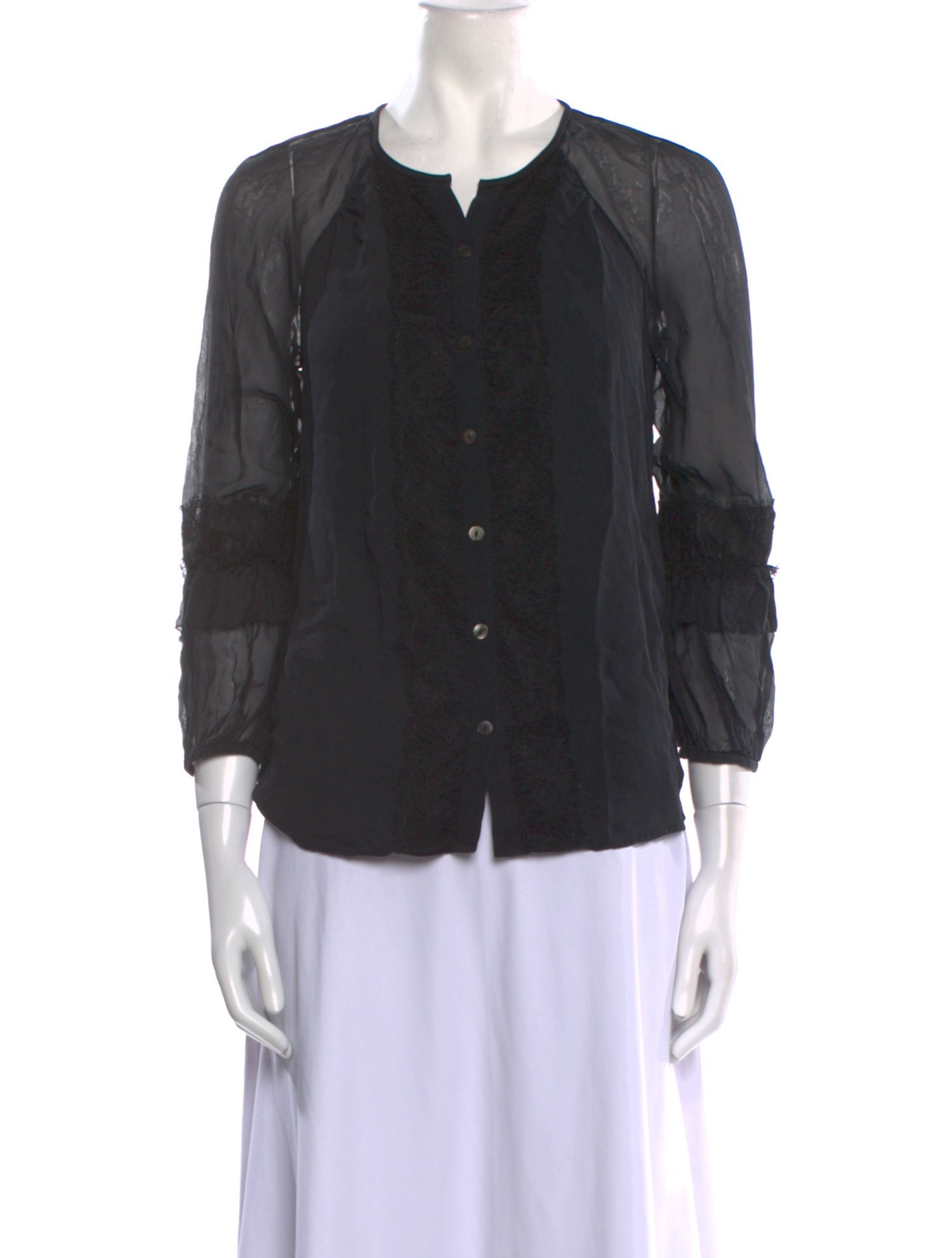 Diane von Furstenberg Silk Crew Neck Button-Up Top