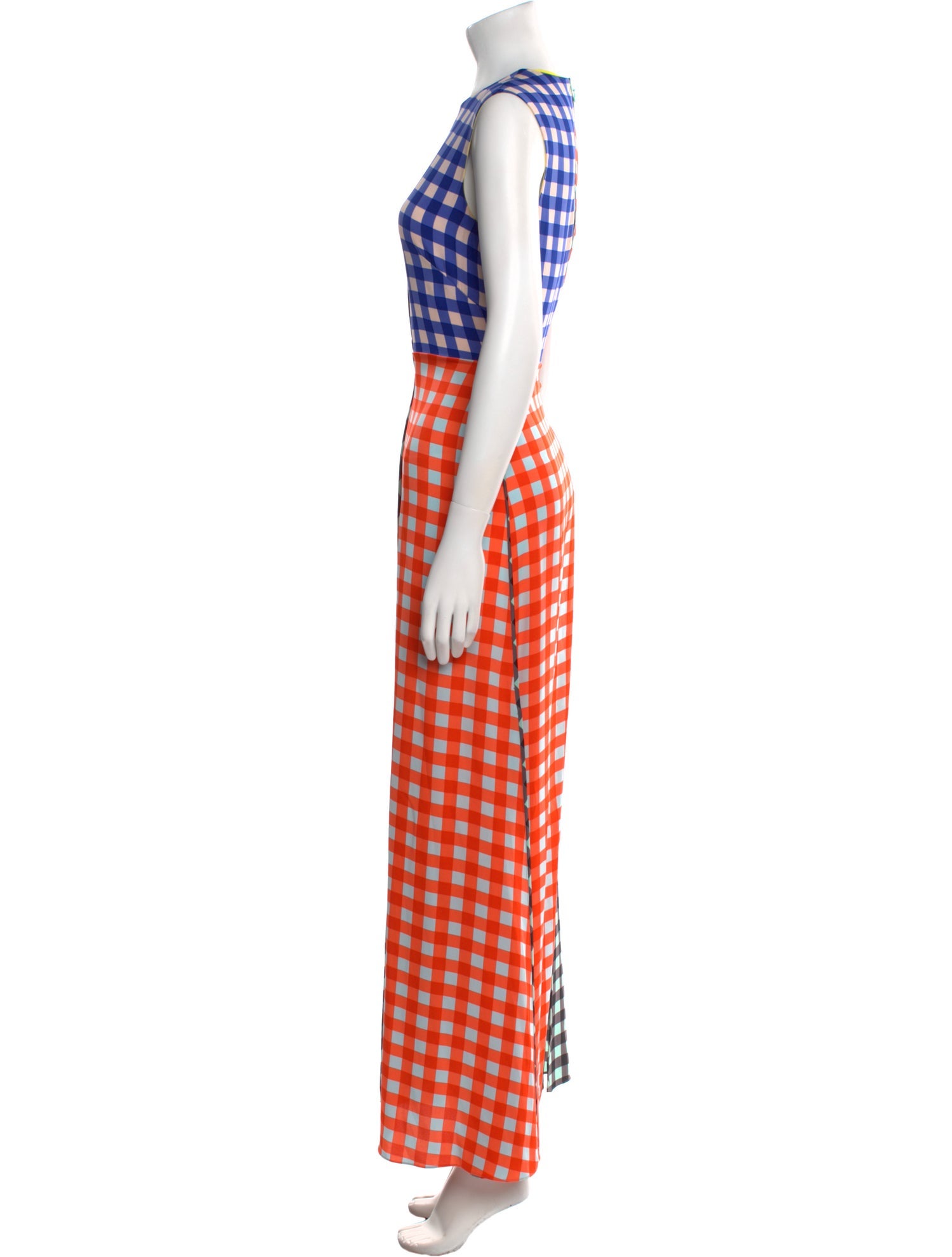 Diane von Furstenberg Plaid Print V-Neck Jumpsuit