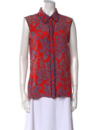 Diane von Furstenberg Silk Floral Print Button-Up Top