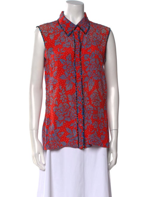 Diane von Furstenberg Silk Floral Print Button-Up Top