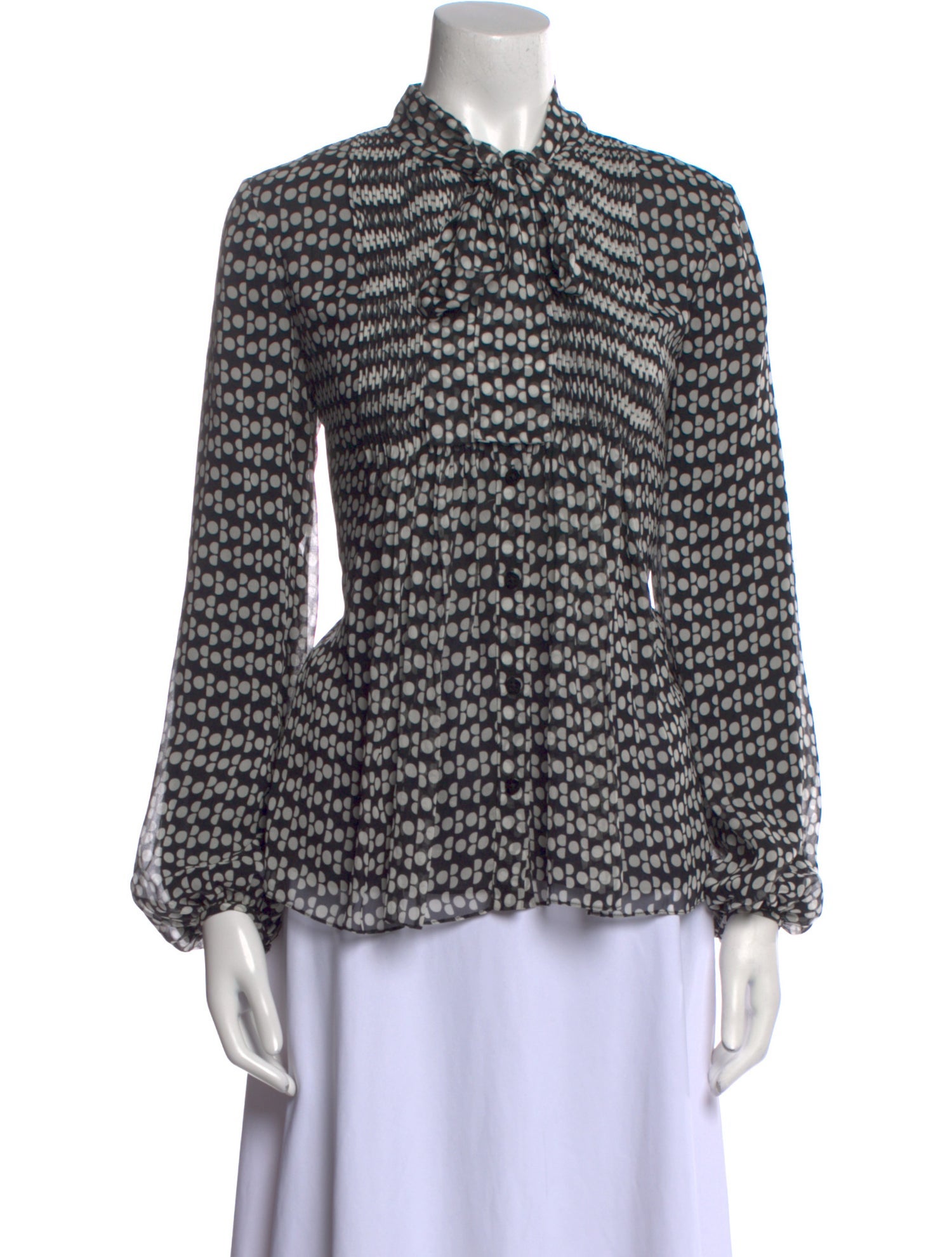 Diane von Furstenberg Printed Mock Neck Button-Up Top