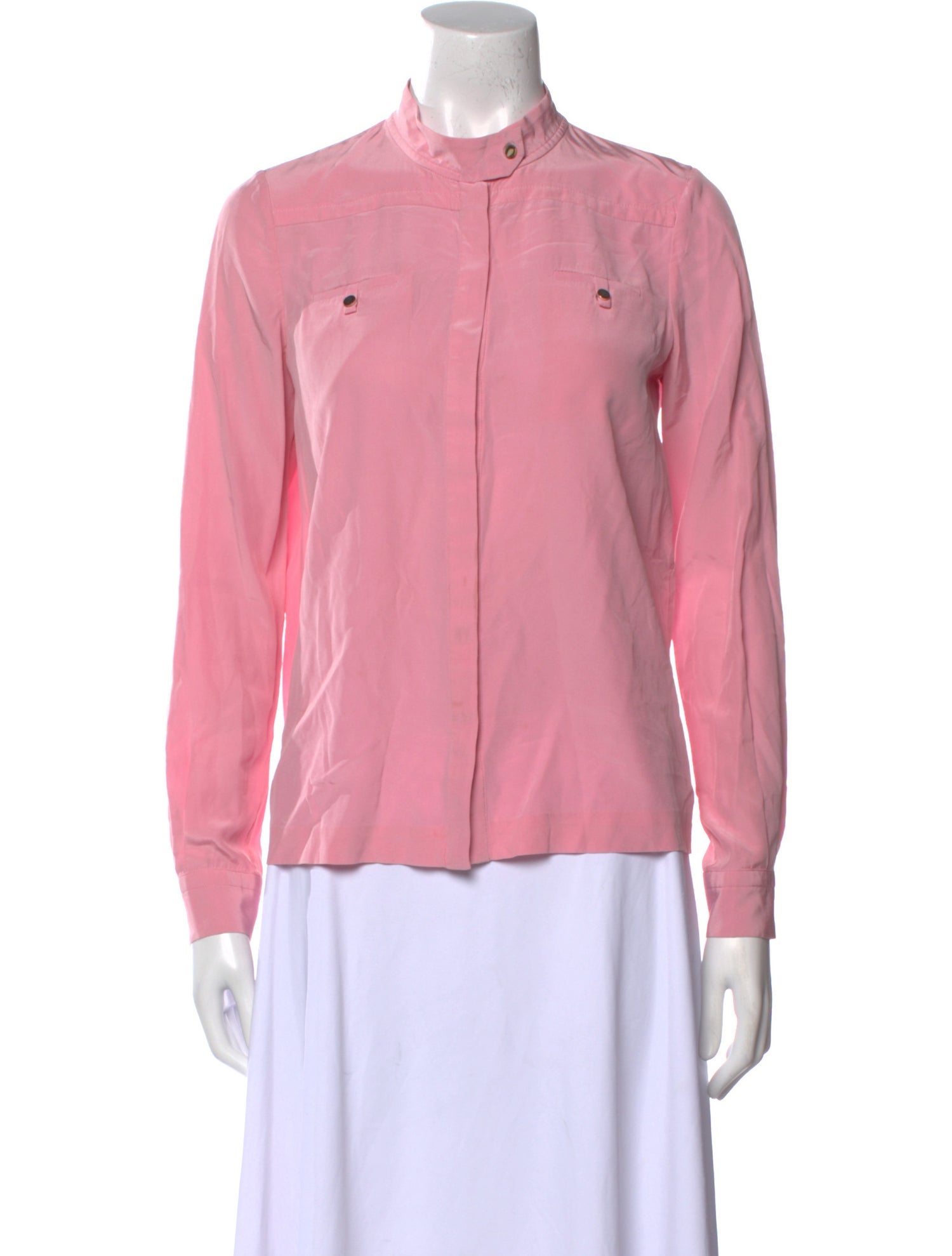 Diane von Furstenberg Silk Mock Neck Button-Up Top