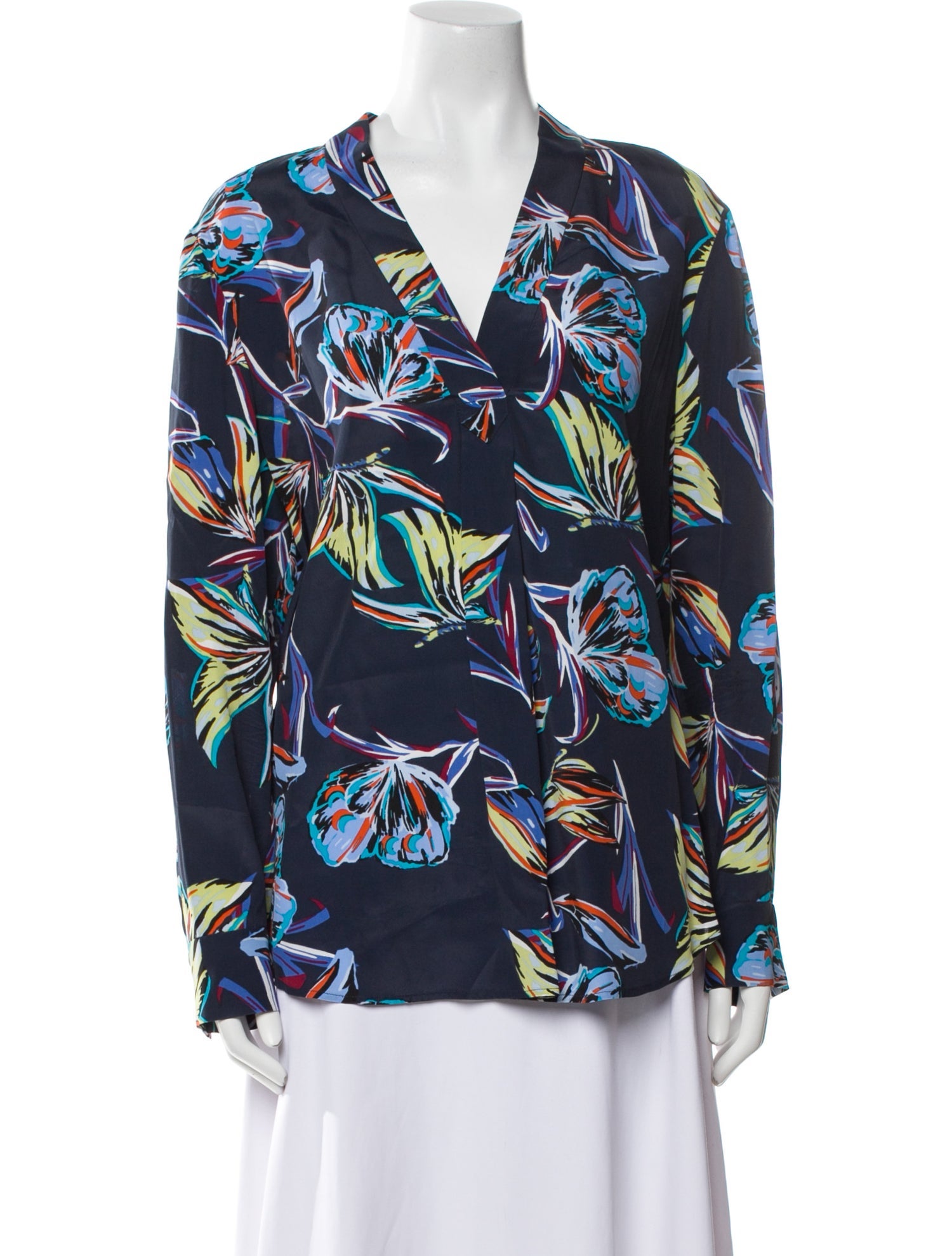 Diane von Furstenberg Floral Print V-Neck Blouse
