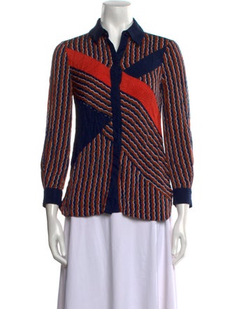 Diane von Furstenberg Silk Striped Button-Up Top