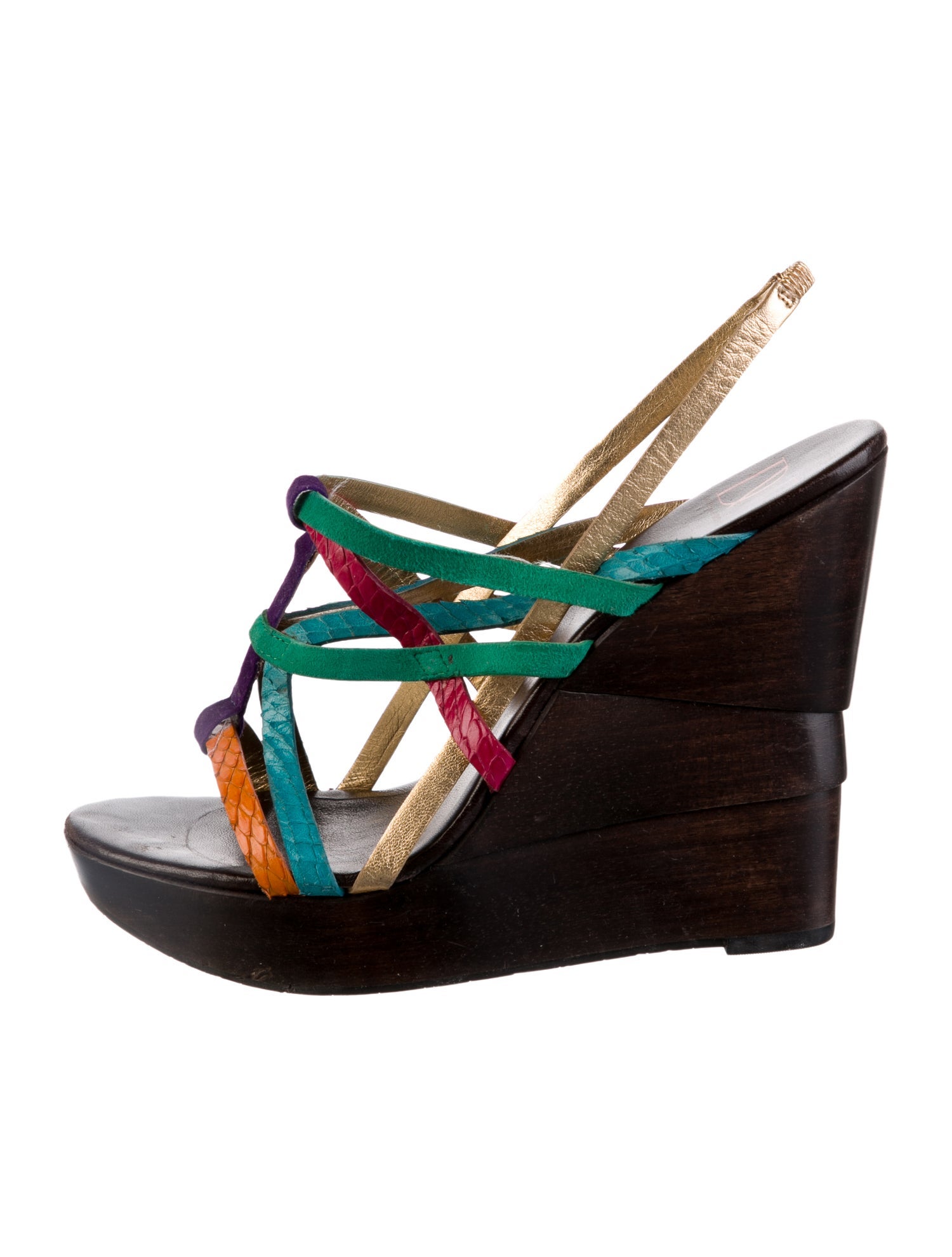 Diane von Furstenberg Leather Colorblock Pattern Slingback Sandals