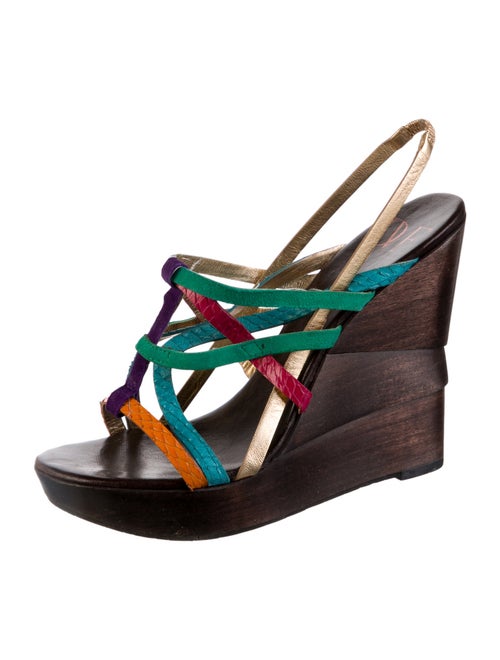 Diane von Furstenberg Leather Colorblock Pattern Slingback Sandals