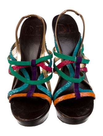 Diane von Furstenberg Leather Colorblock Pattern Slingback Sandals