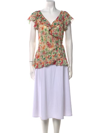 Diane von Furstenberg Floral Print V-Neck Blouse