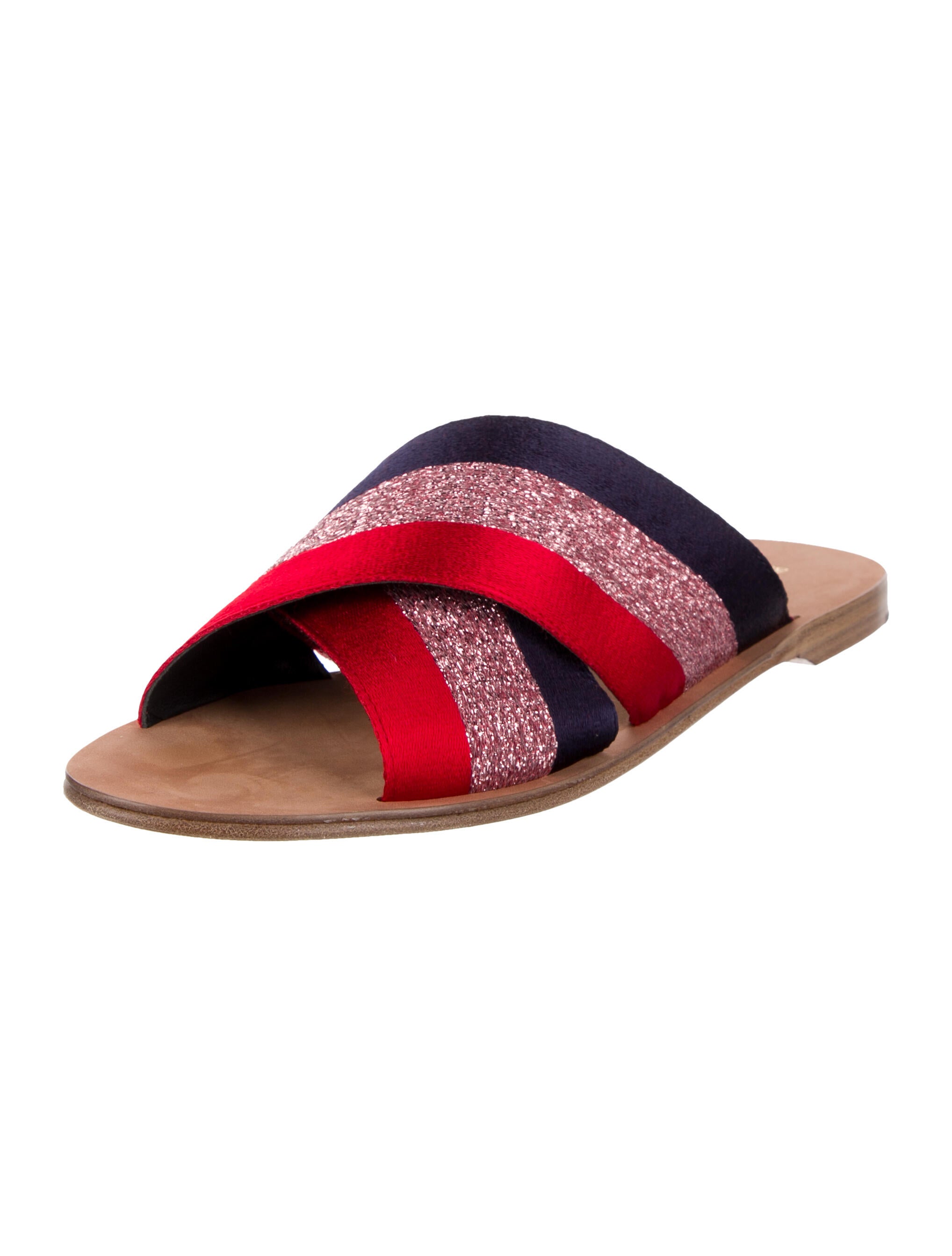 Diane von Furstenberg Striped Glitter Accents Slides