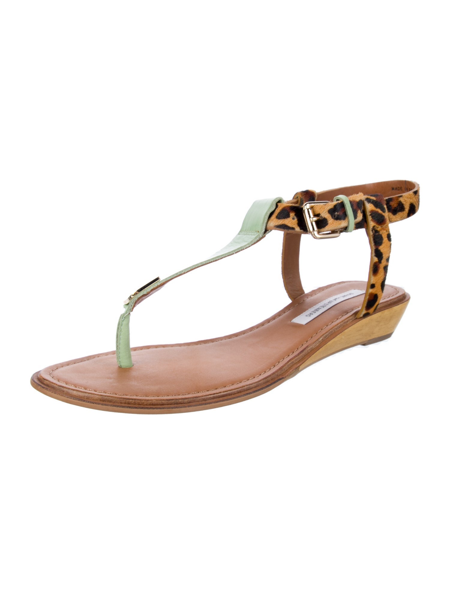Diane von Furstenberg Leather T-Strap Sandals
