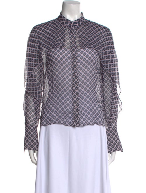 Diane von Furstenberg Plaid Print Mock Neck Button-Up Top