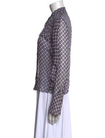 Diane von Furstenberg Plaid Print Mock Neck Button-Up Top