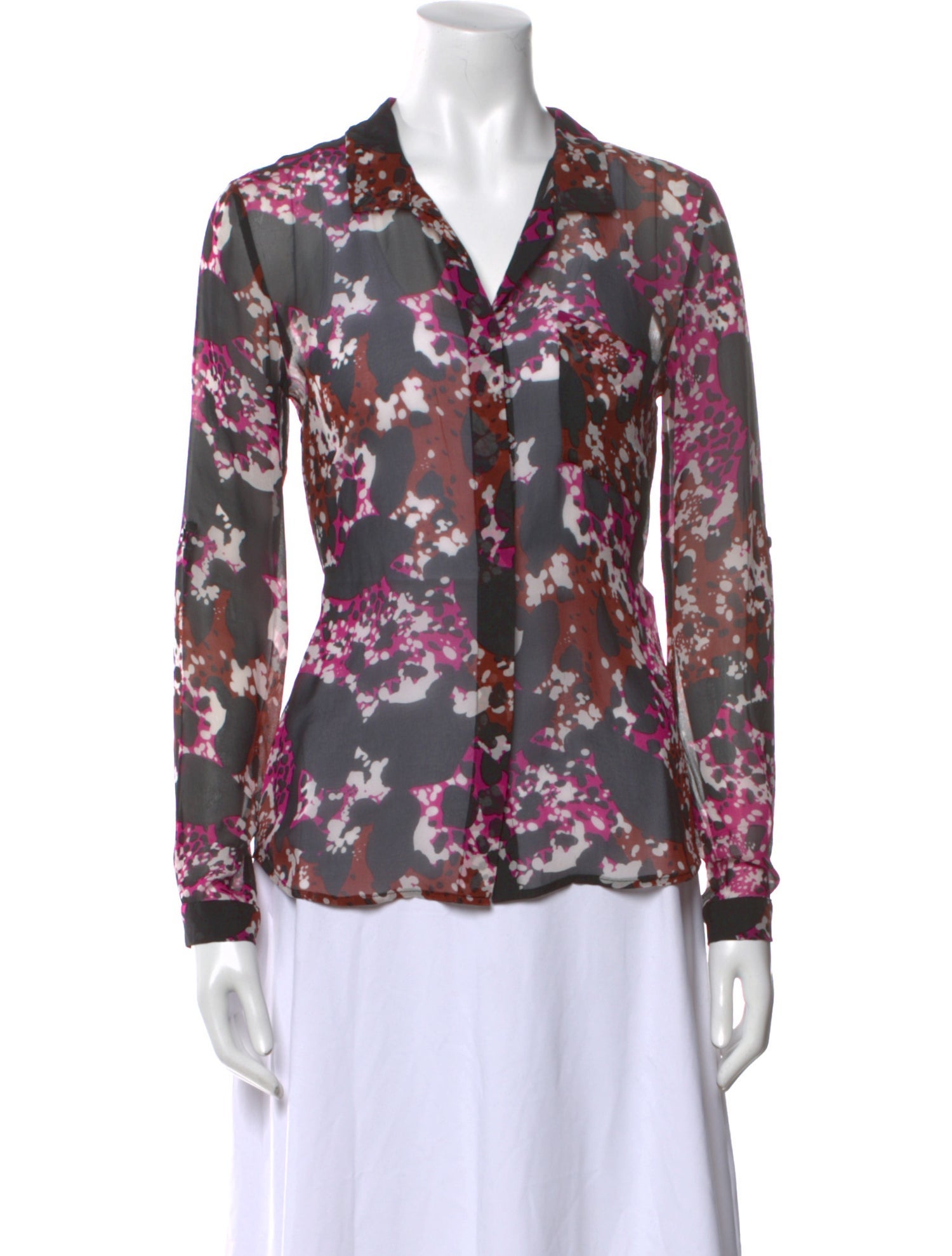 Diane von Furstenberg Silk Floral Print Button-Up Top