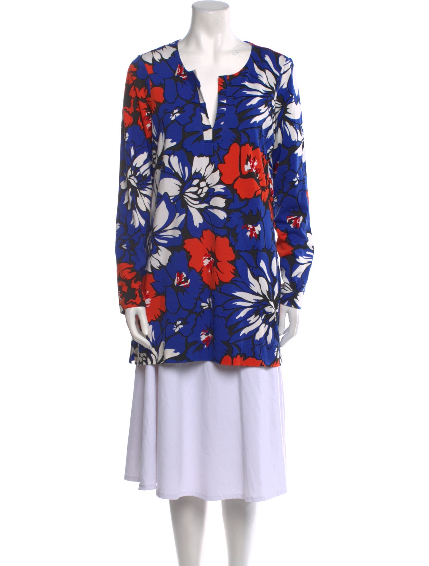 Diane von Furstenberg Floral Print V-Neck Tunic